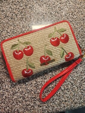 Steve Madden Red Cherry Embroidered Wristlet Wallet